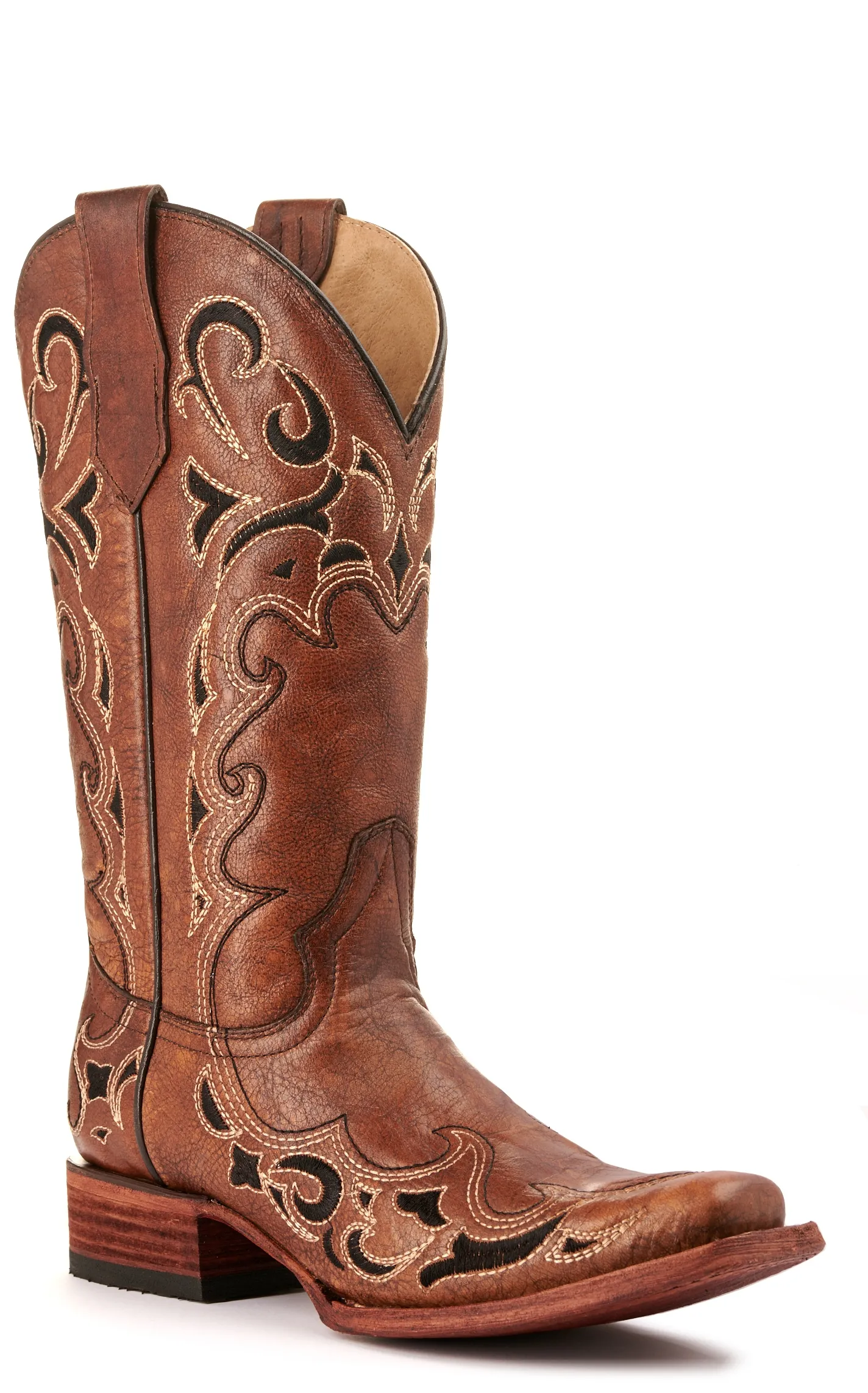 Circle G by Corral Women's Brown with Black Embroidery Square Toe Cowboy Boots