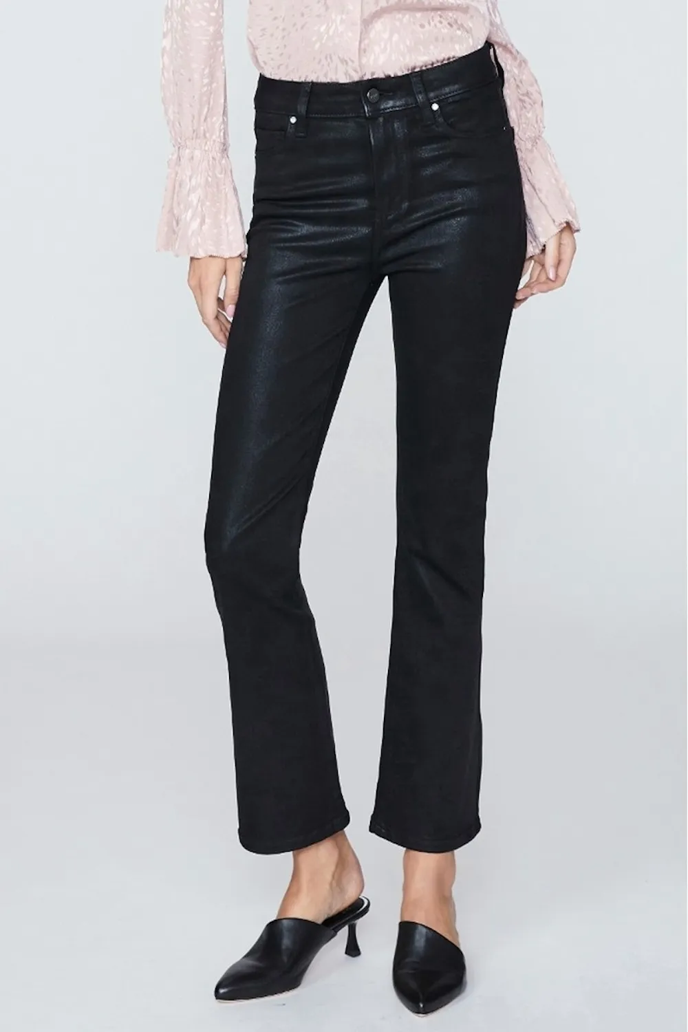 Claudine High Rise Ankle Flare Jeans in Black Fog Luxe Coating