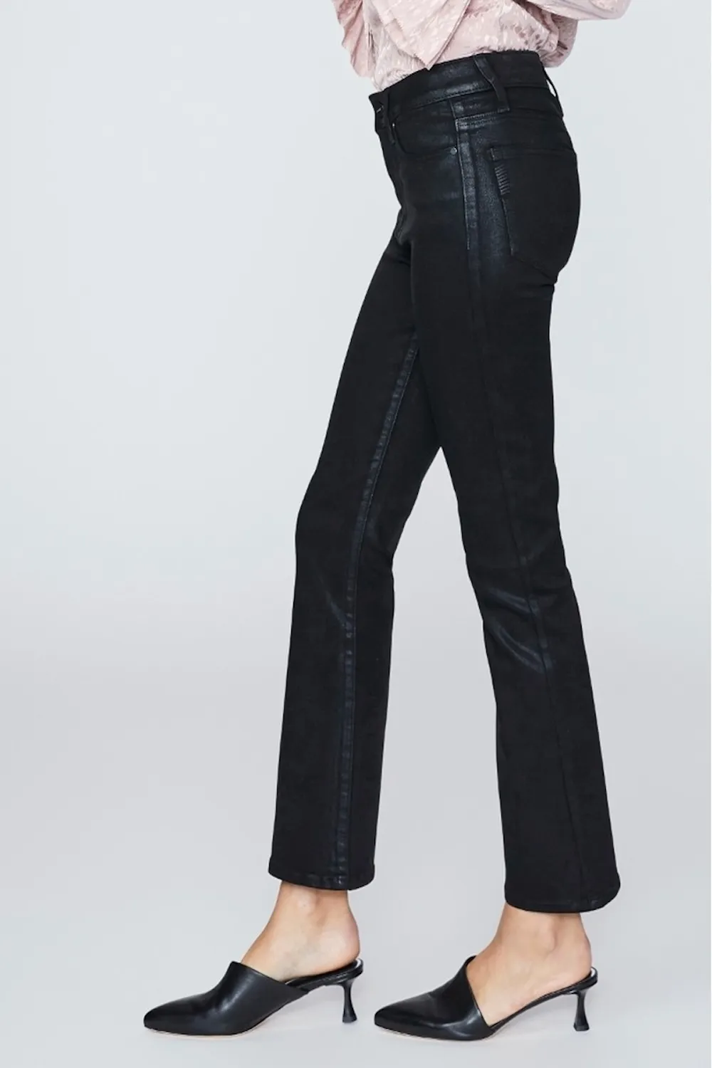 Claudine High Rise Ankle Flare Jeans in Black Fog Luxe Coating