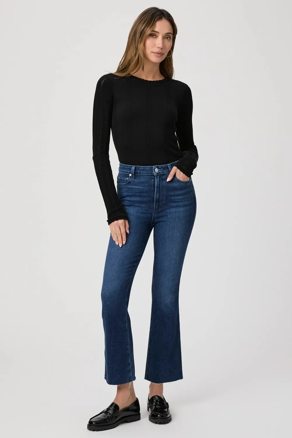 Claudine Raw Hem High Rise Ankle Flare Jeans in Sailaway