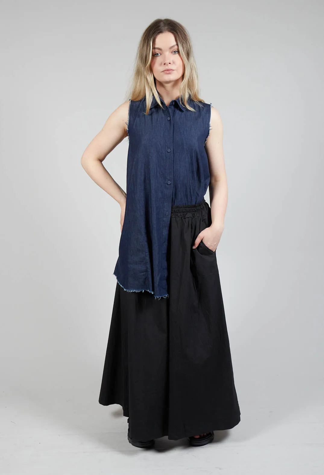 Cotton Wide Leg Trousers in Nero