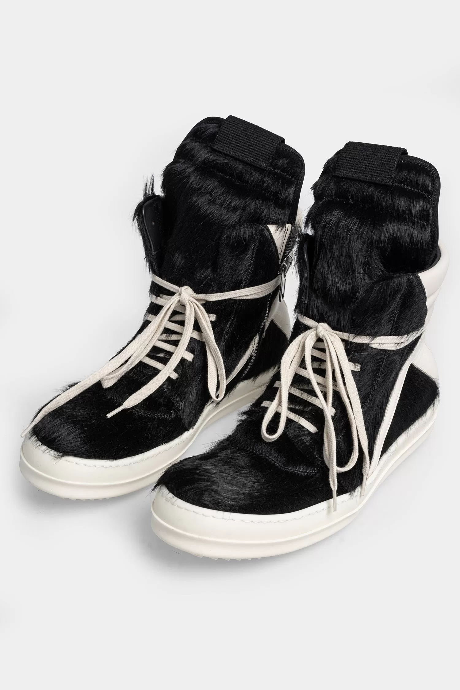 Cow Fur Geobasket Sneakers, Black / Milk