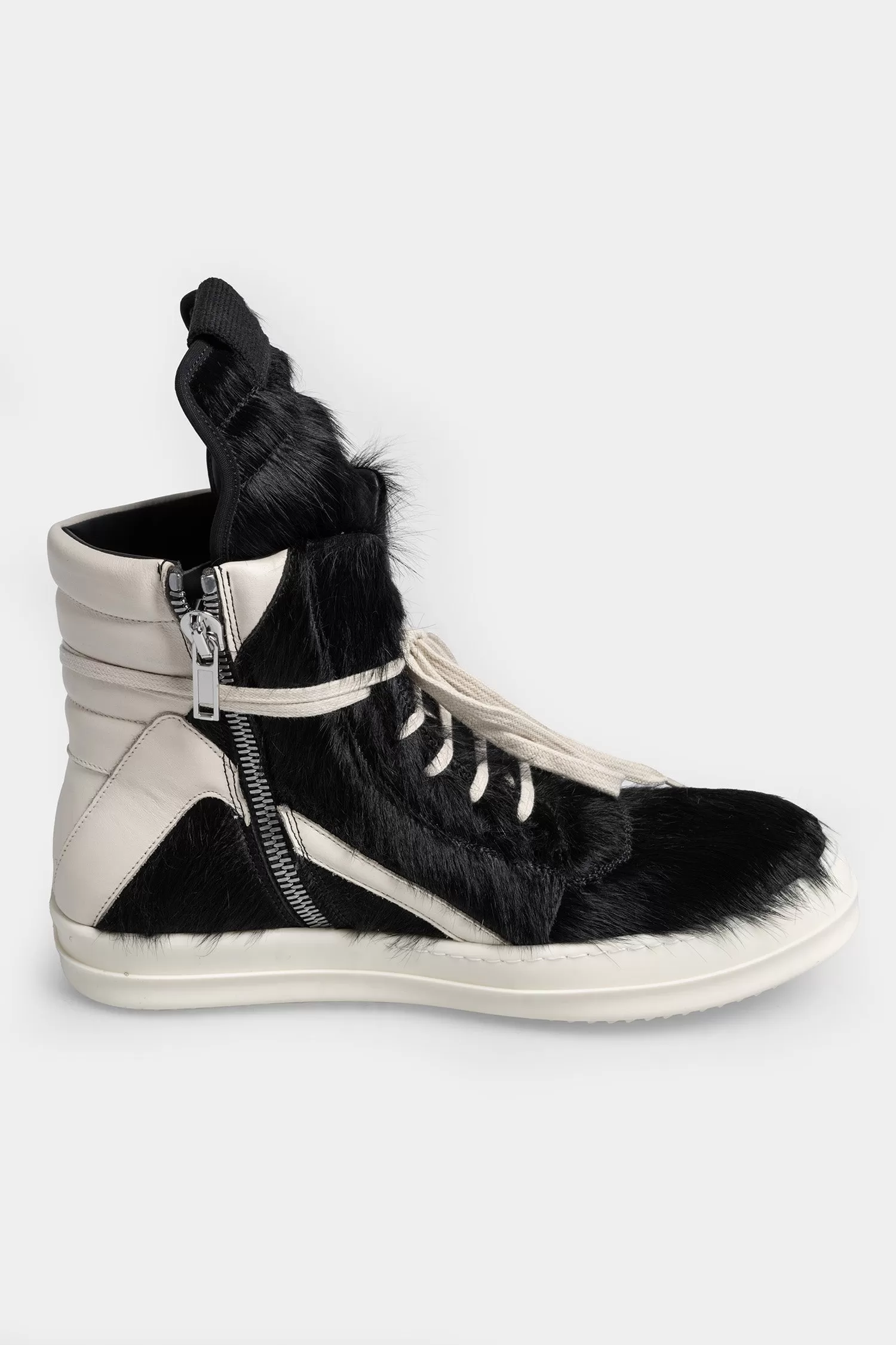 Cow Fur Geobasket Sneakers, Black / Milk