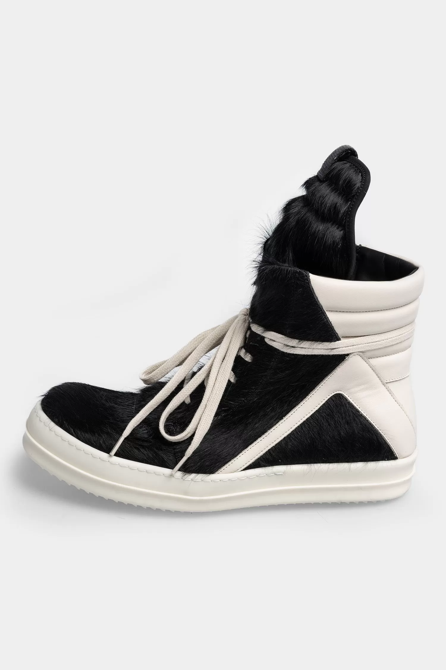 Cow Fur Geobasket Sneakers, Black / Milk