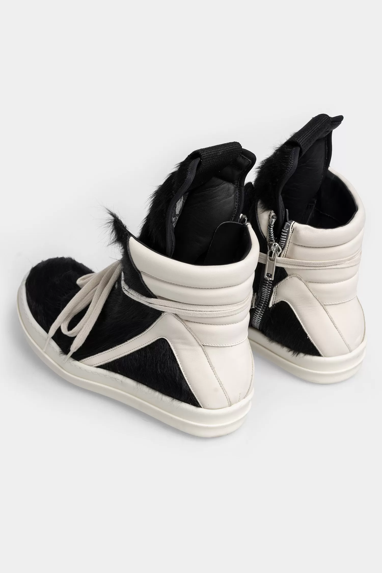 Cow Fur Geobasket Sneakers, Black / Milk