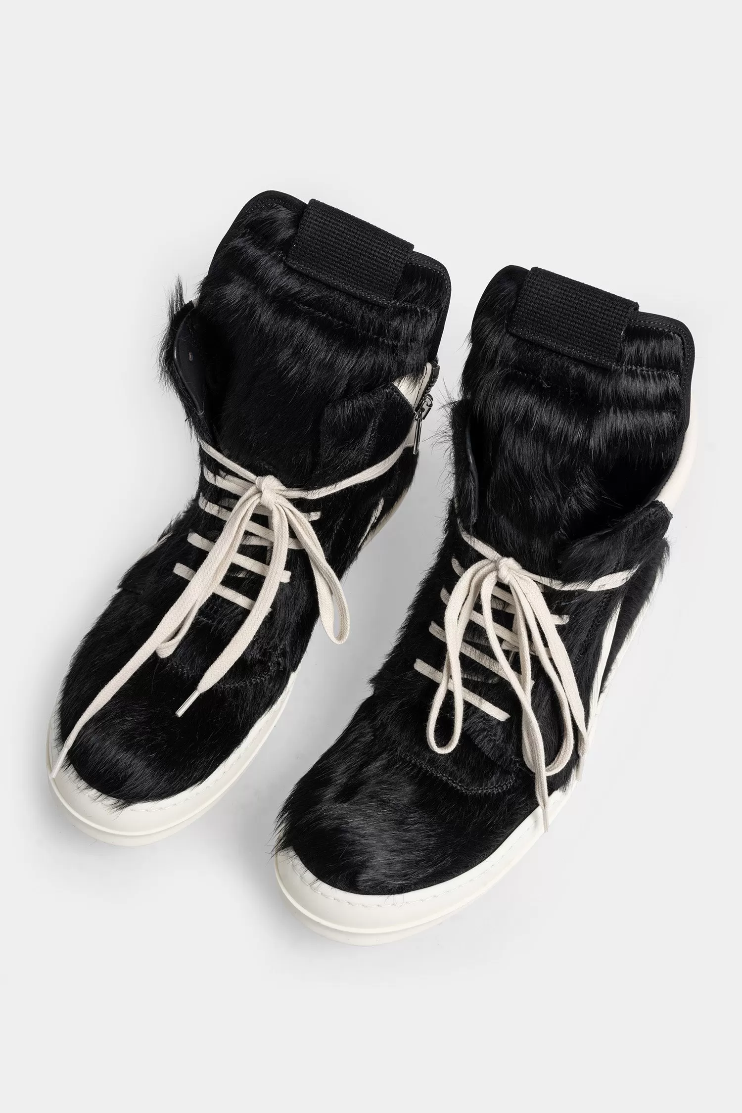 Cow Fur Geobasket Sneakers, Black / Milk