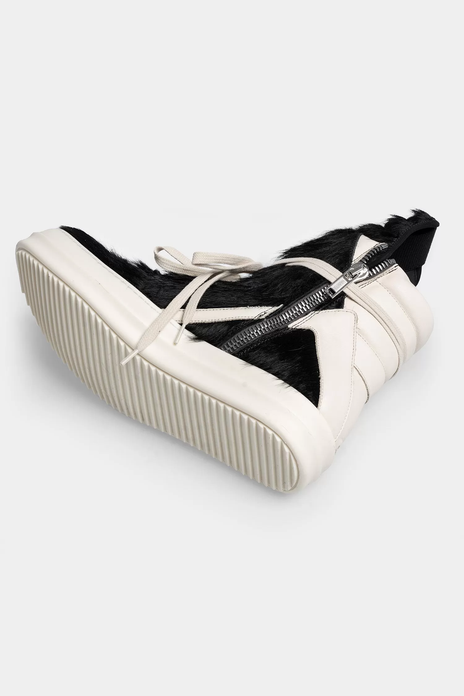 Cow Fur Geobasket Sneakers, Black / Milk