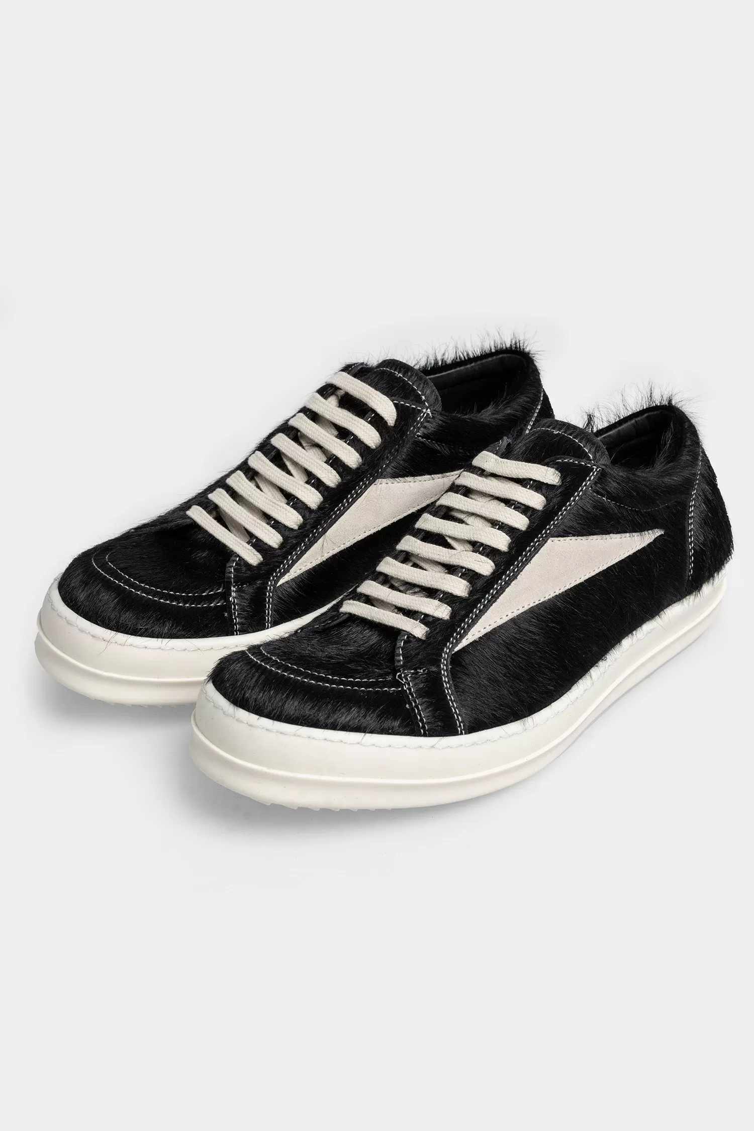 Cow Fur Vintage Sneakers, Black / Milk