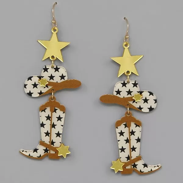 Cowboy Boots Western Theme Acrylic Earrings