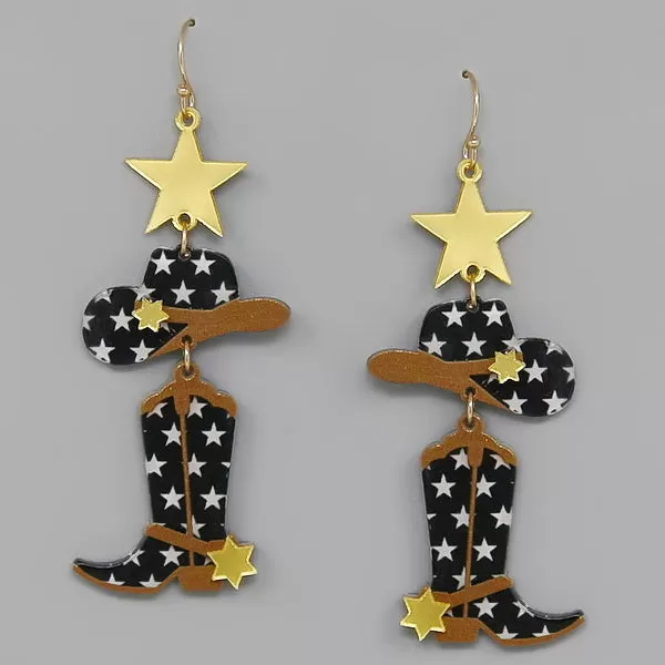 Cowboy Boots Western Theme Acrylic Earrings