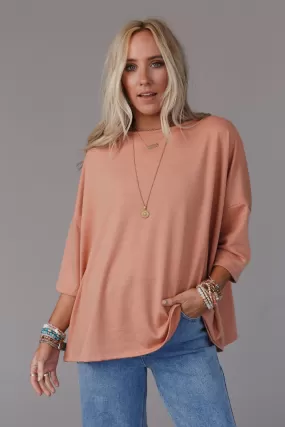 Cozy Cool Oversized Tee - Coral