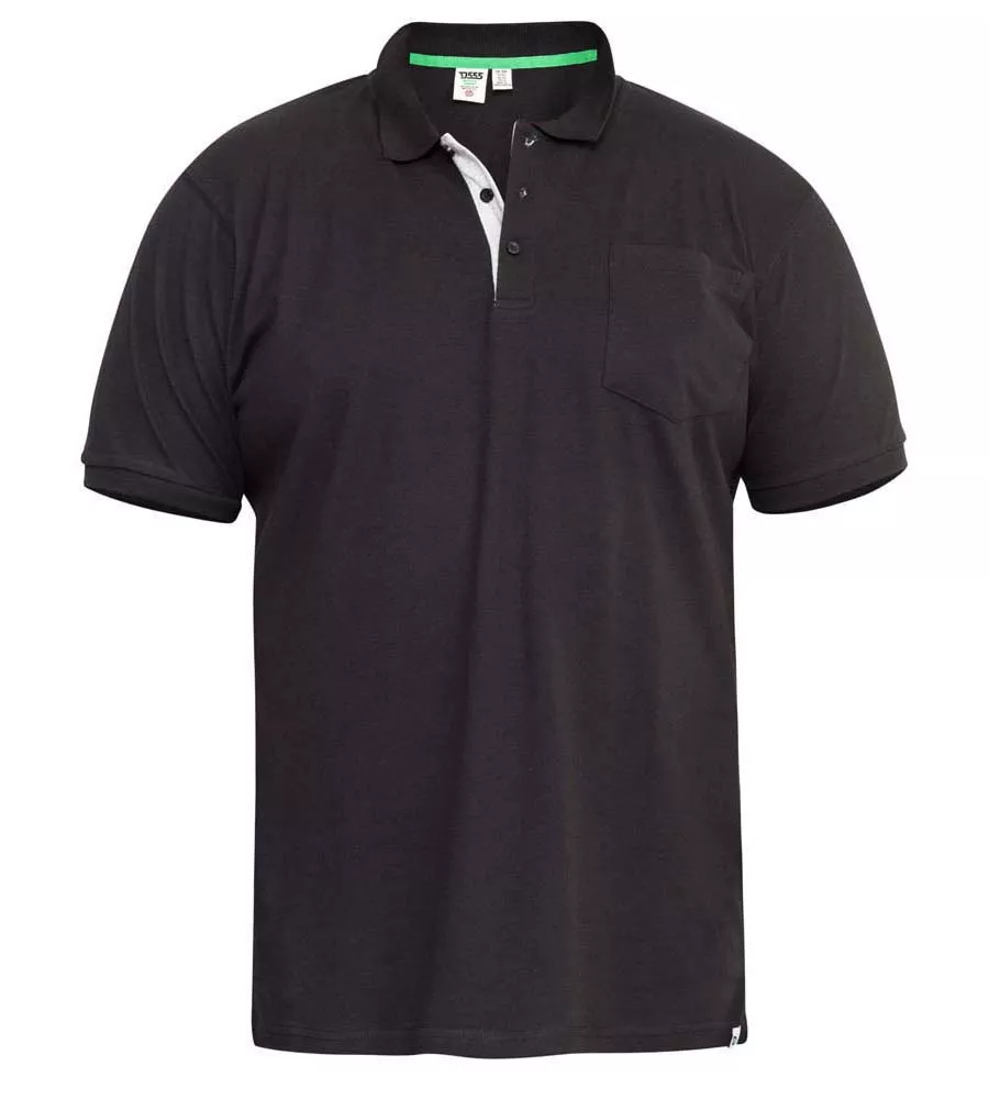 D555 Mens Fully Combed Black Pique Polo Shirt With Pocket (GRANT BLACK)