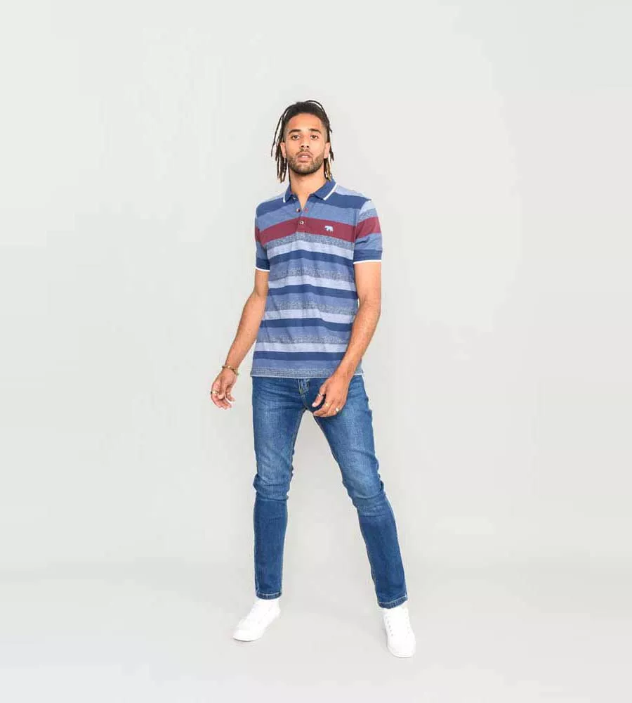 D555 Mens Jacquard Stripe Polo Shirt With Chest Embroidery (KNIGHTSBRIDGE)