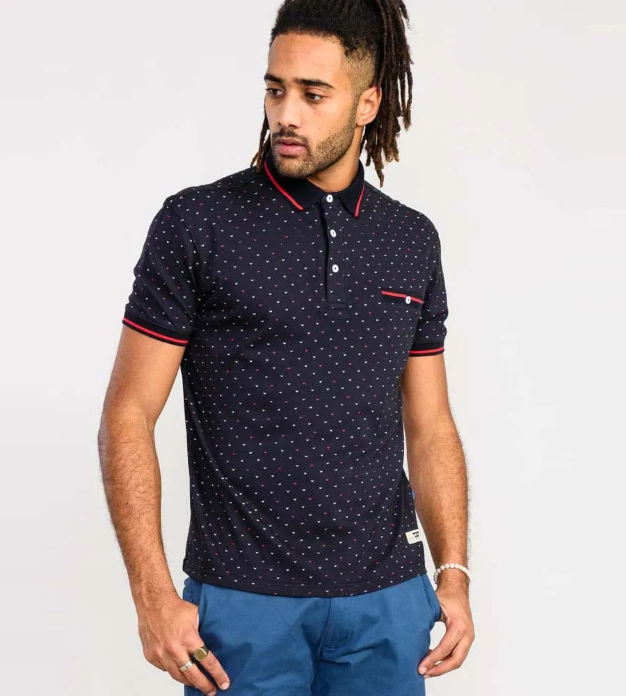 D555 Tall Mens Navy Polo Shirt With Jacquard Collar and Cuffs (ASHWELL)