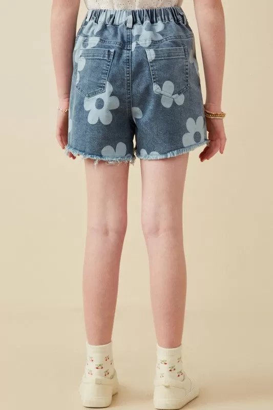 Daisy Floral Denim Shorts - Girls