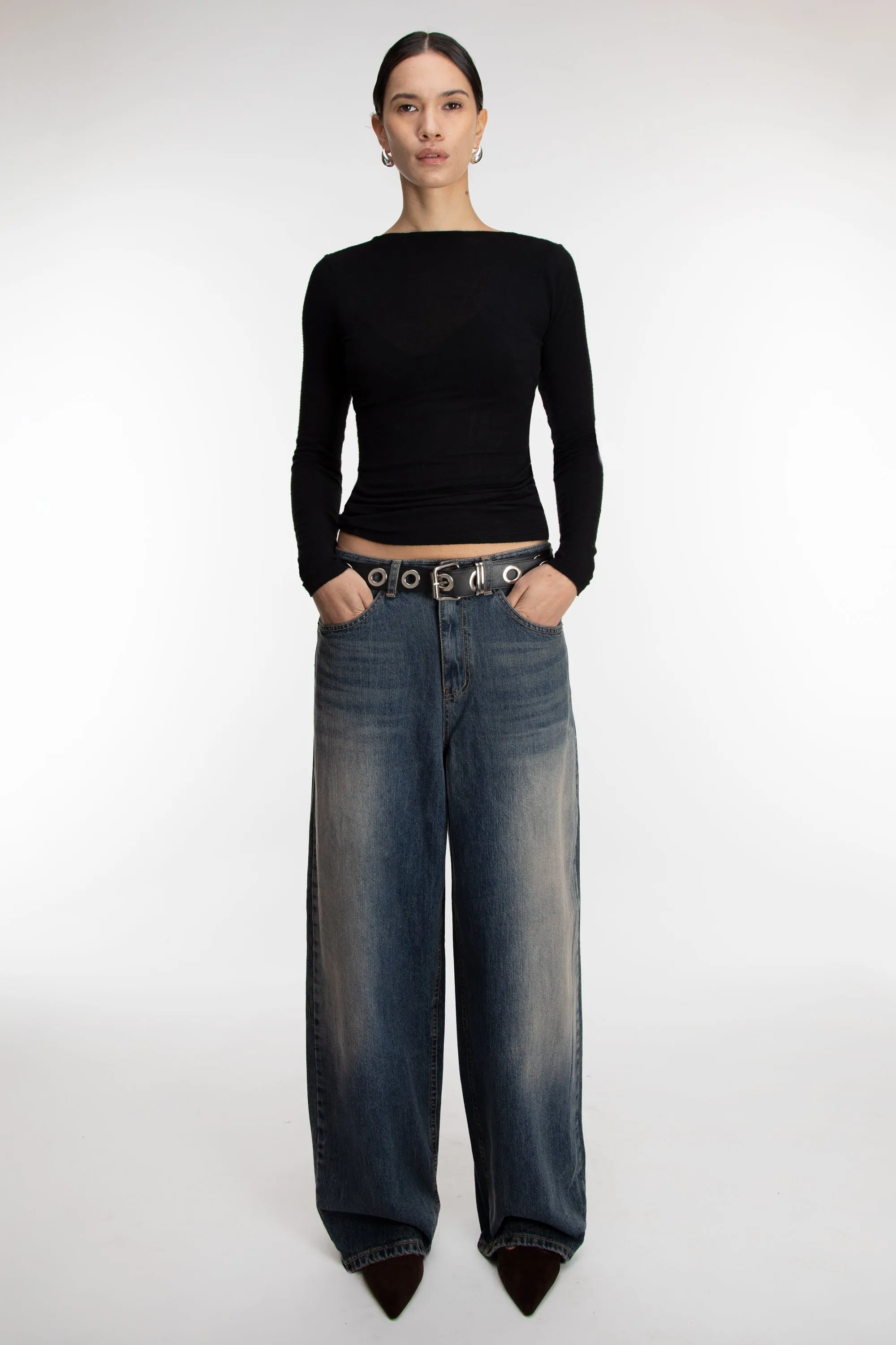 DARK WASH BAGGY CURVE JEANS