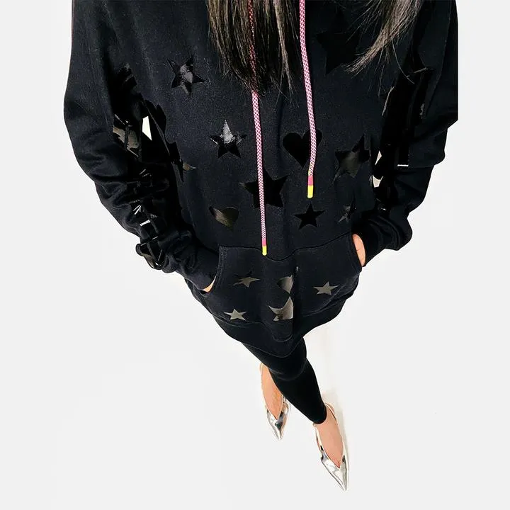 Dean hoodie-Black w/ Black hearts and stars pink