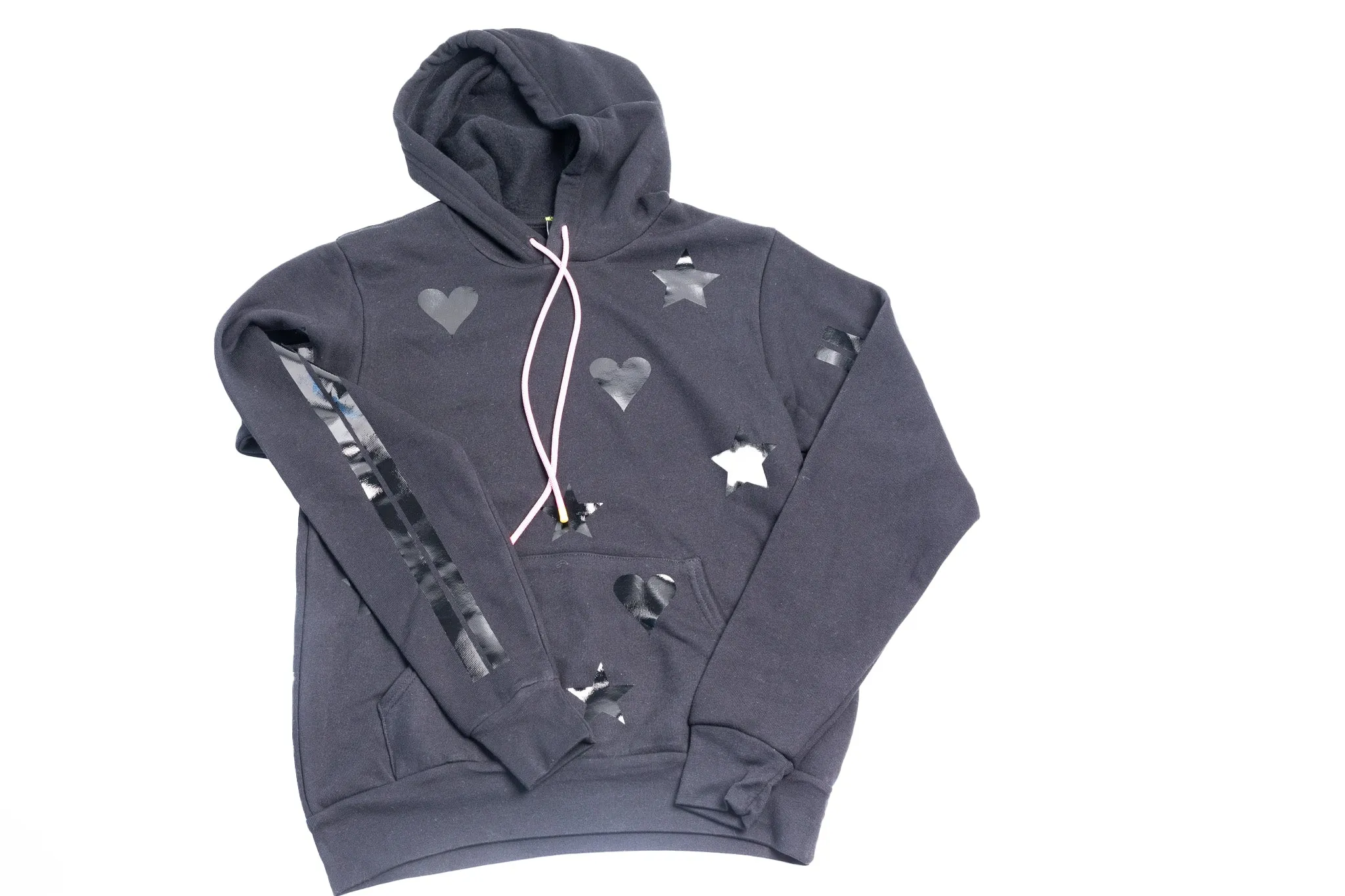 Dean hoodie-Black w/ Black hearts and stars pink