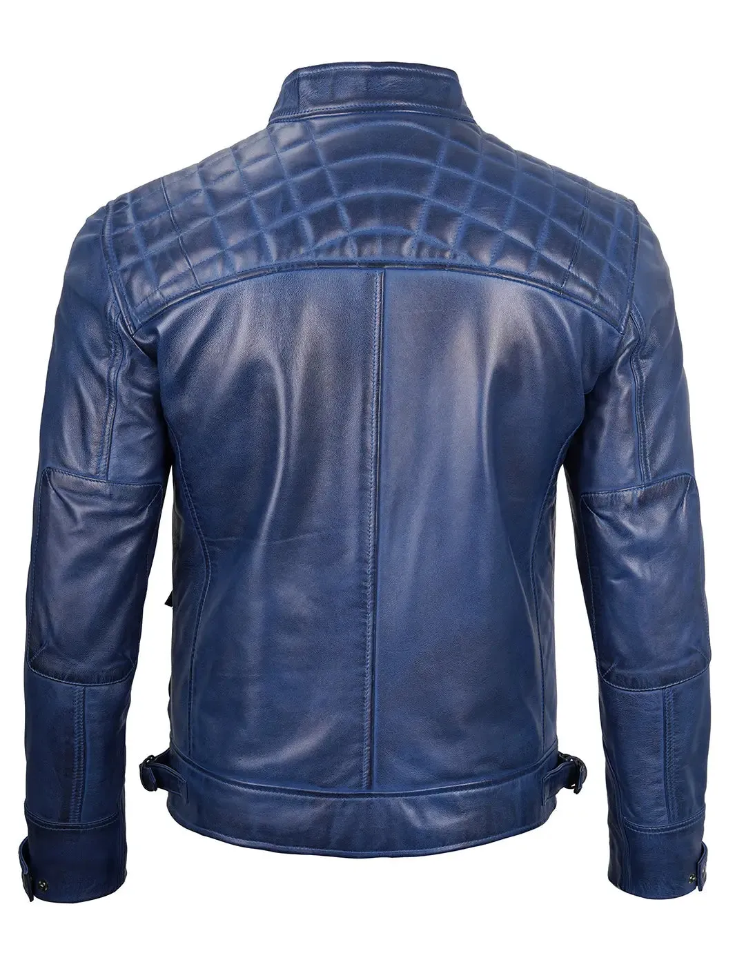 Diamond Blue Wax Cafe Racer Leather Jacket