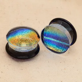 Double-Flared Glass Dichro Encased Dome Plugs - Rainbow (7/8)