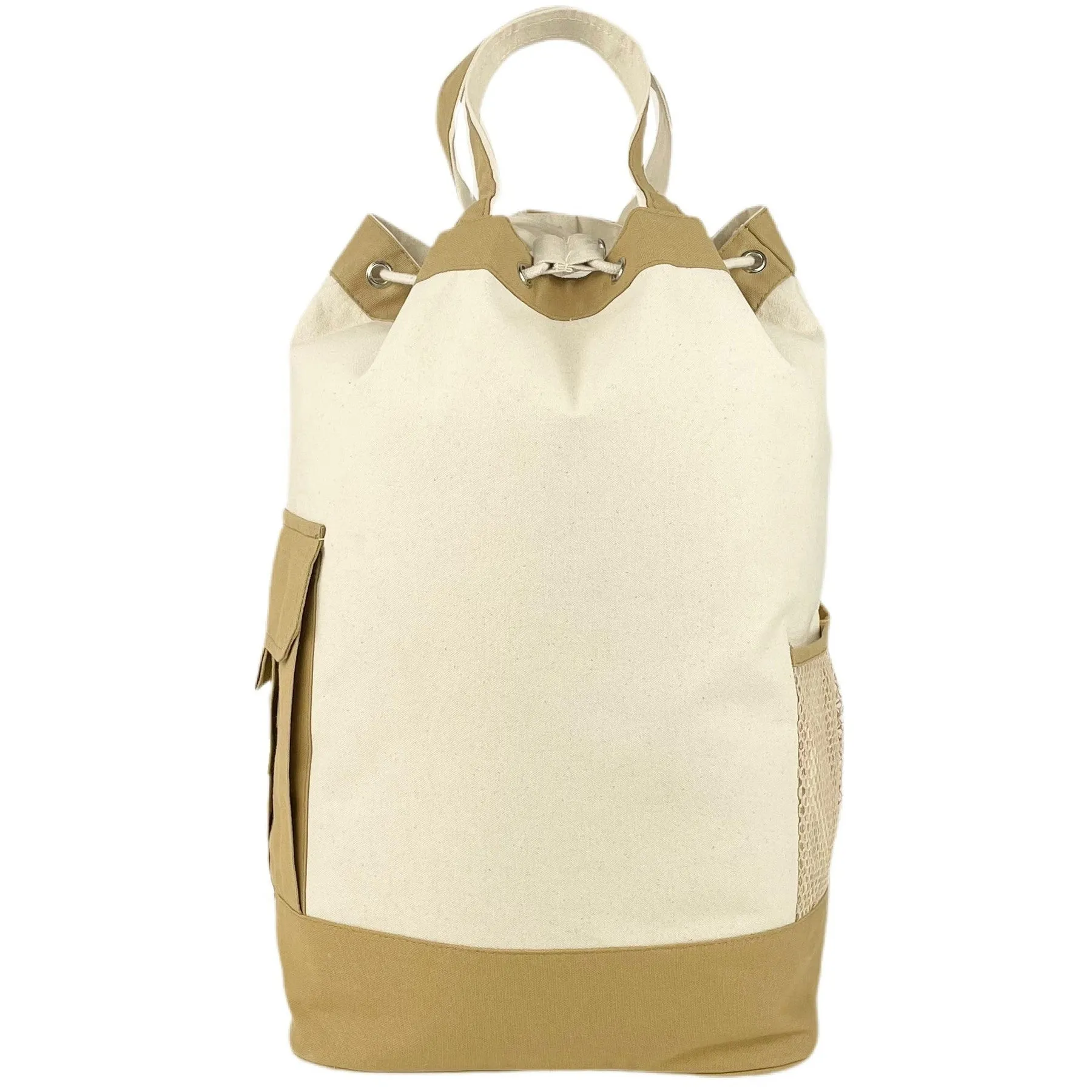 Drawstring Duffle Backpack - 12 Oz Natural Canvas (18 x 19 x 8)