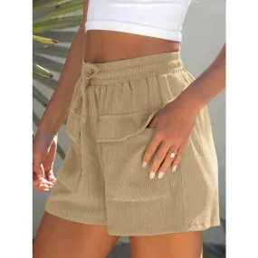 Drawstring High Waist Shorts with Pockets