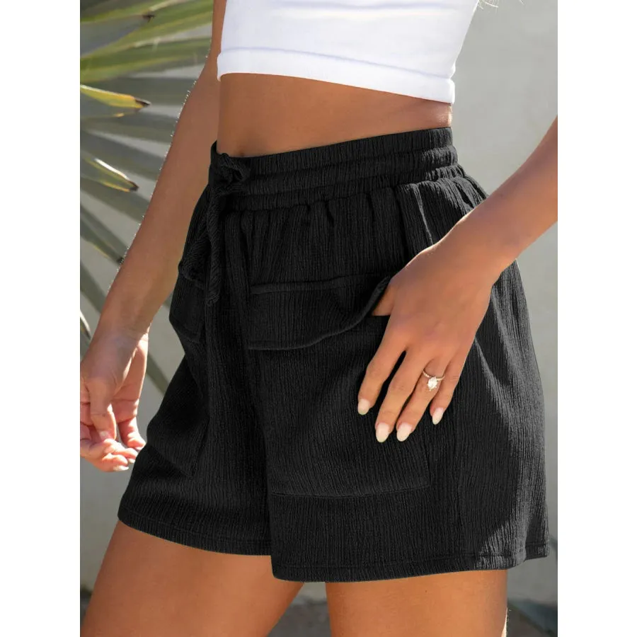 Drawstring High Waist Shorts with Pockets