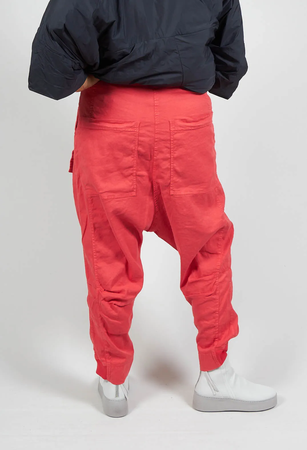 Drop Crotch Cargo Trousers in Cherry