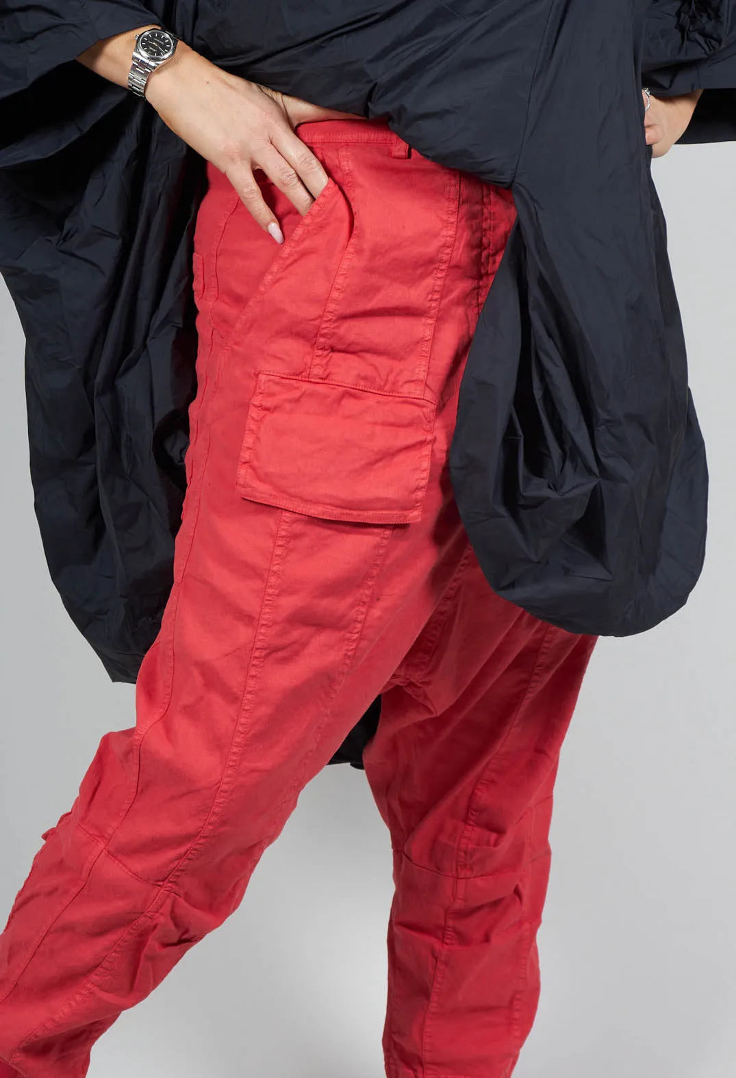 Drop Crotch Cargo Trousers in Cherry