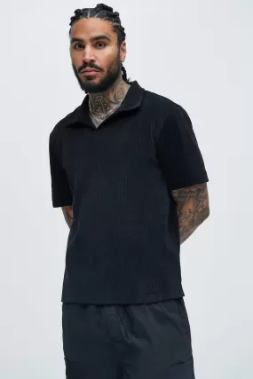 Dudley Textured Johnny Collar Shirt - Black