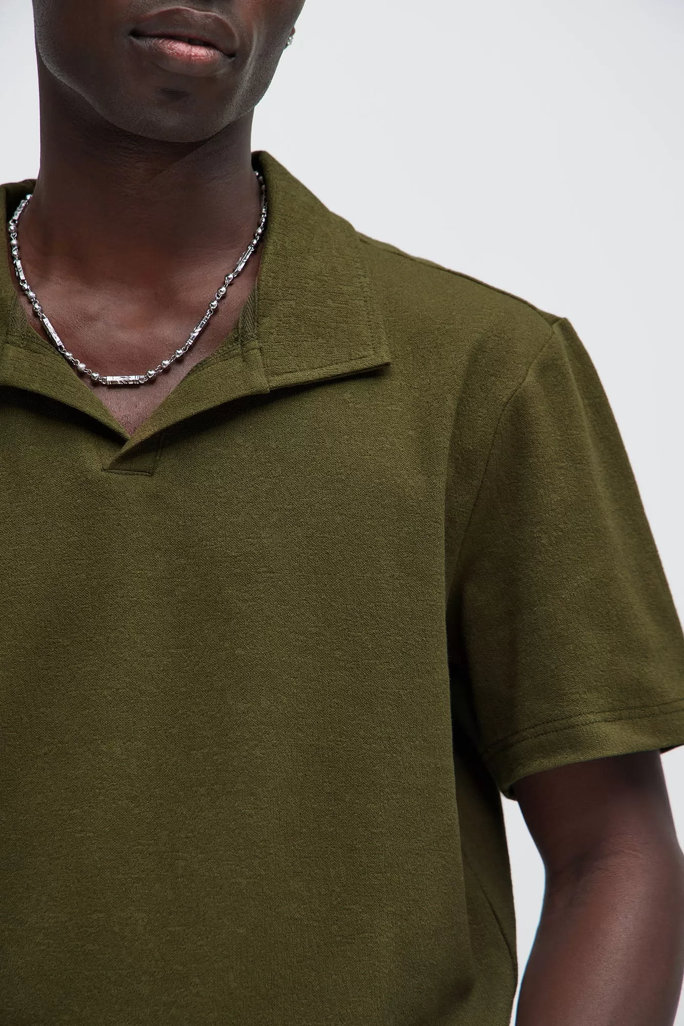 Duval Textured Knit Johnny Collar Shirt - Olive