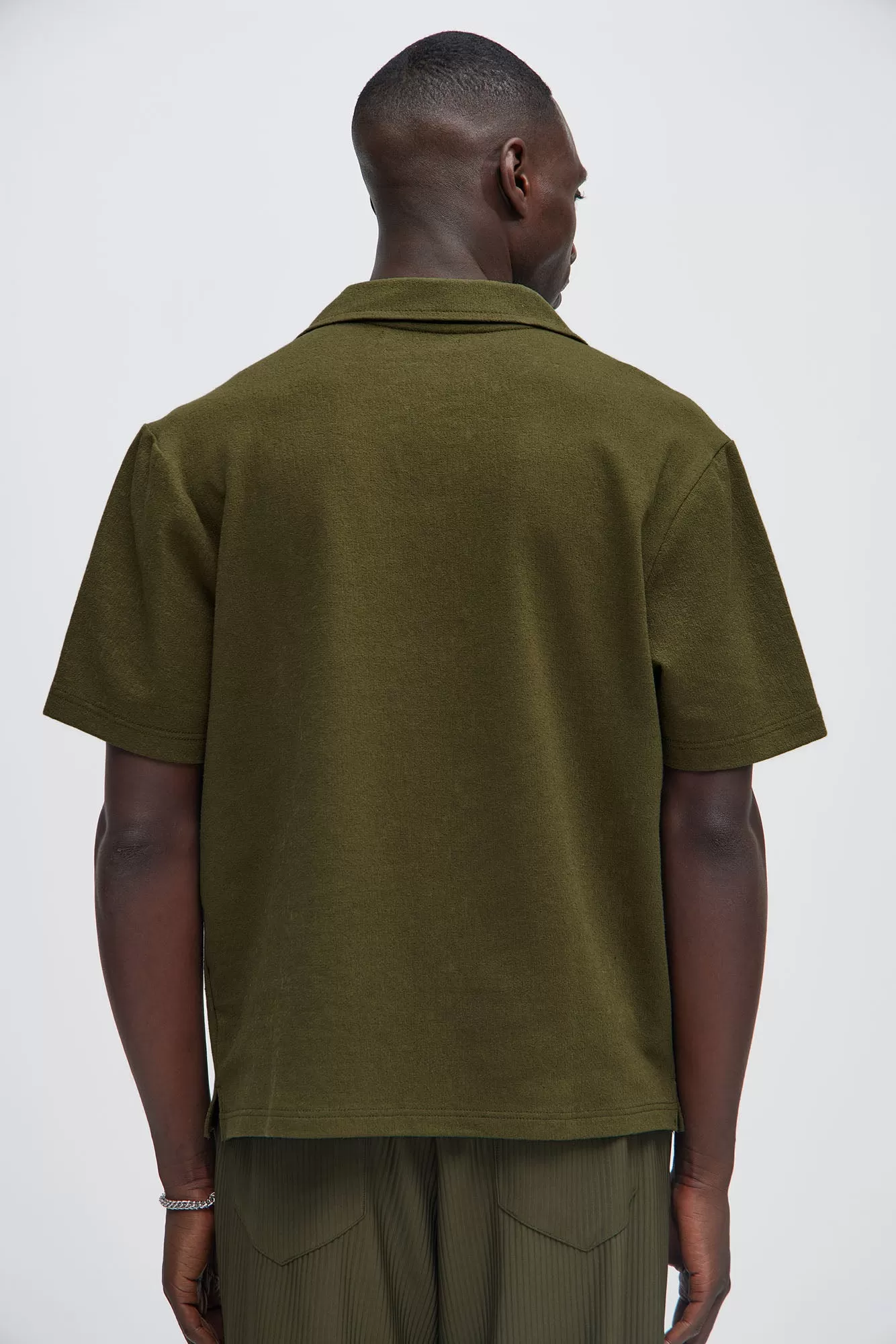 Duval Textured Knit Johnny Collar Shirt - Olive