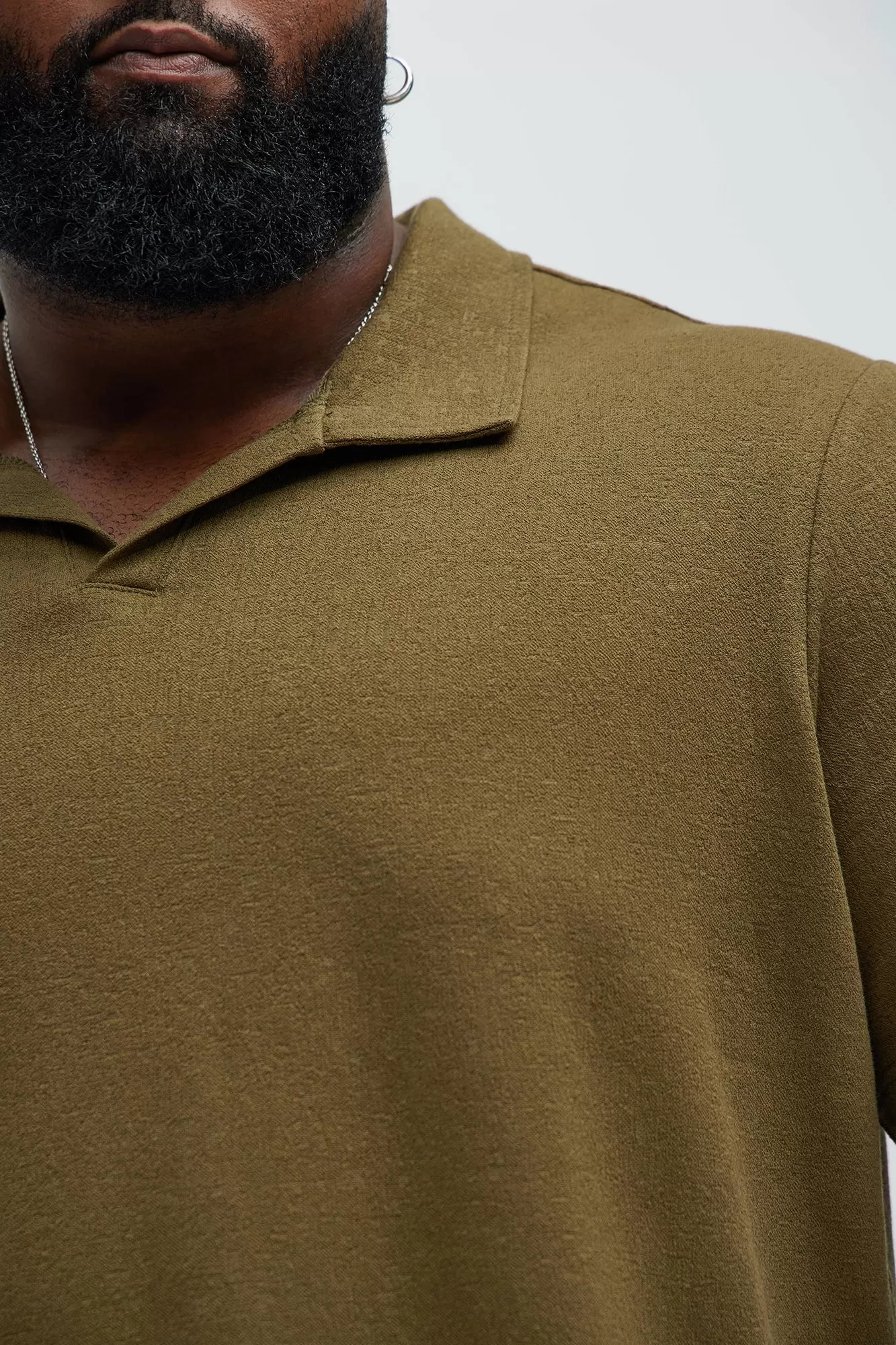 Duval Textured Knit Johnny Collar Shirt - Olive