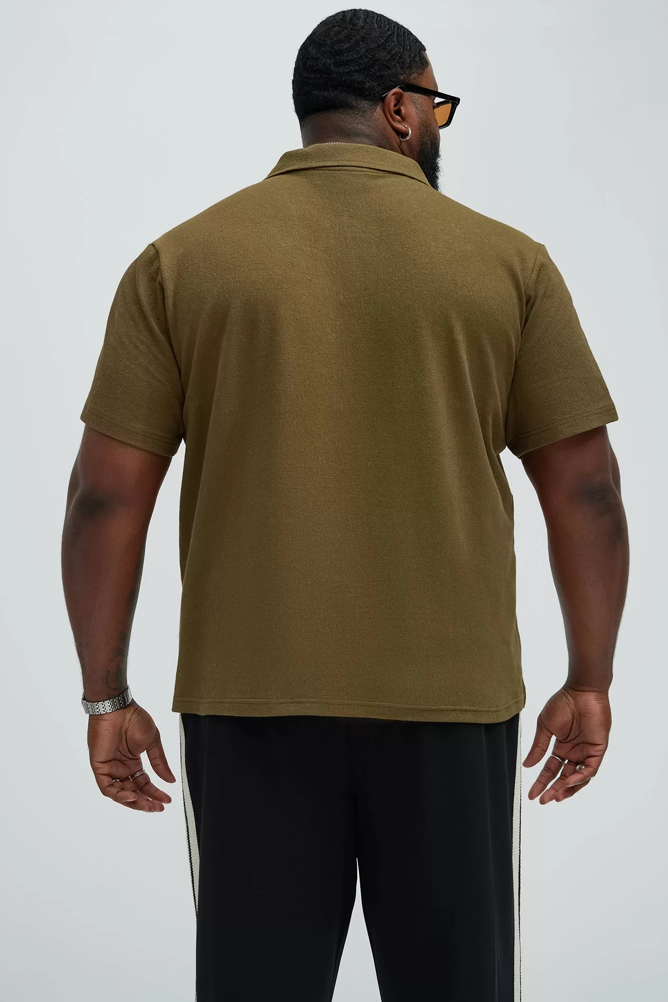 Duval Textured Knit Johnny Collar Shirt - Olive