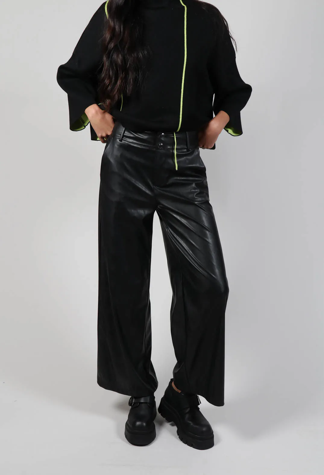 Eco Leather Stretch Trousers in Black