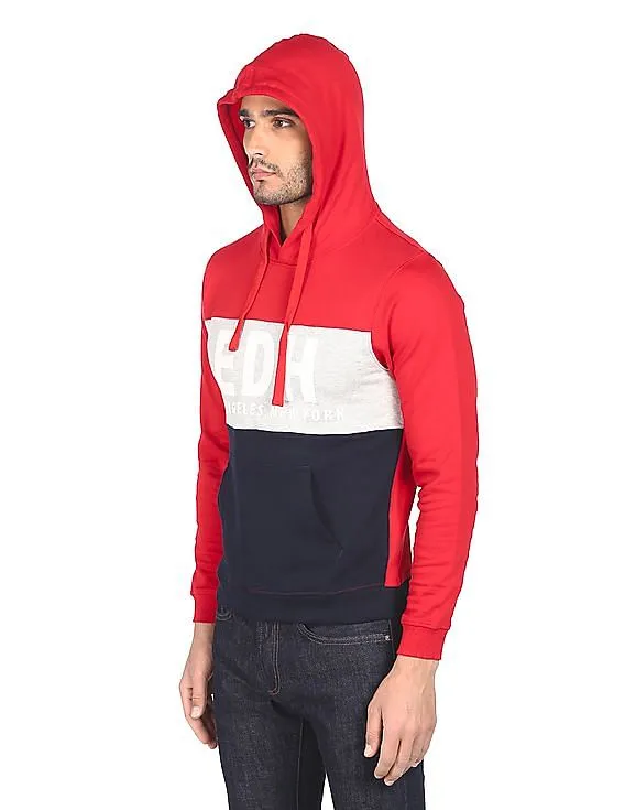 Ed Hardy Men Red And Navy Drawstring Hood Colour Block Sweatshirt