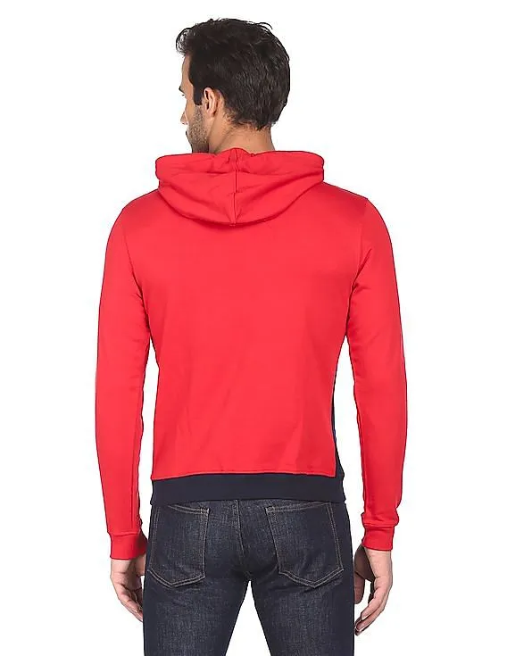 Ed Hardy Men Red And Navy Drawstring Hood Colour Block Sweatshirt