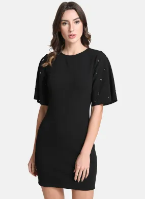 Embellished Bodycon Dress With Flared Sleeves