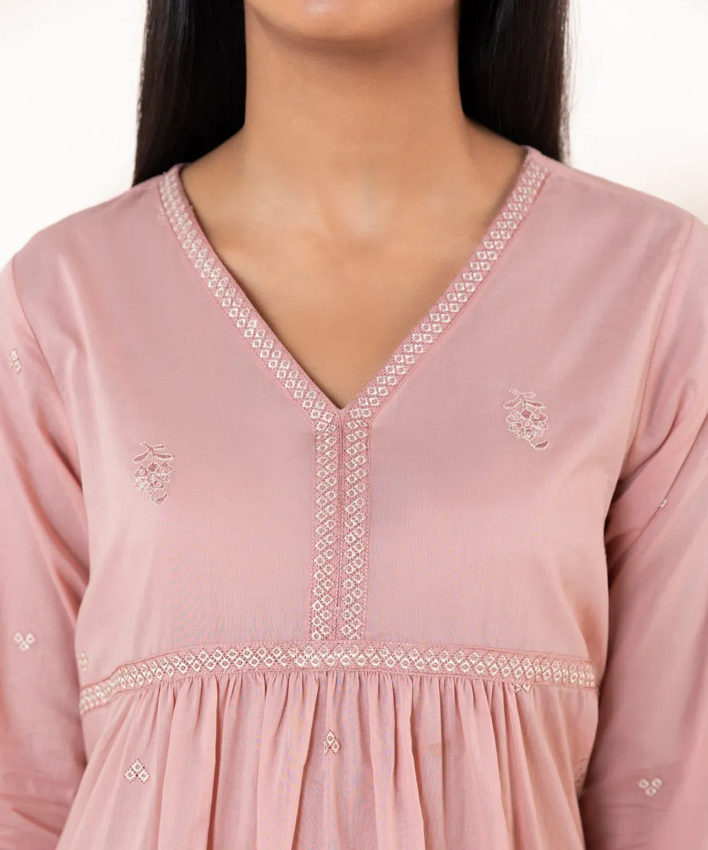 Embroidered Flared Lawn Shirt