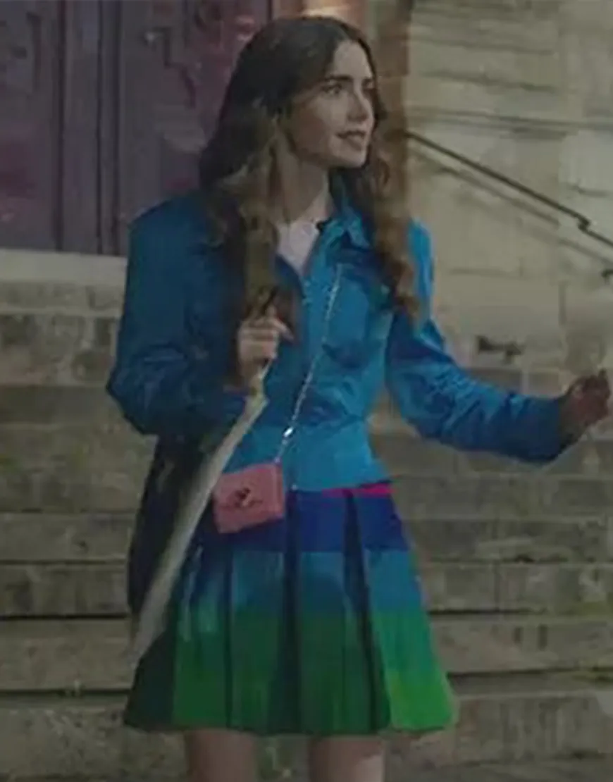 Emily In Paris S02 Lily Collins Blue Peplum Jacket | Emily Cooper Jacket