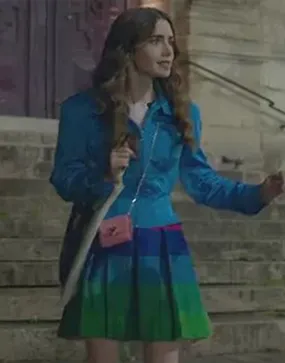 Emily In Paris S02 Lily Collins Blue Peplum Jacket | Emily Cooper Jacket