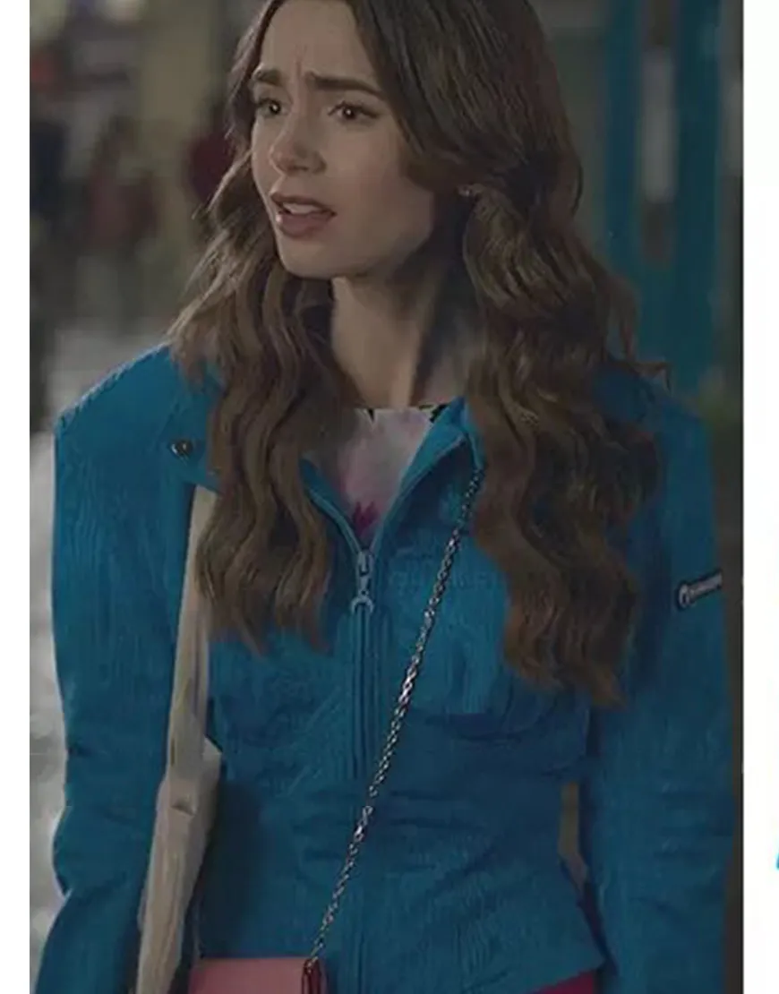 Emily In Paris S02 Lily Collins Blue Peplum Jacket | Emily Cooper Jacket