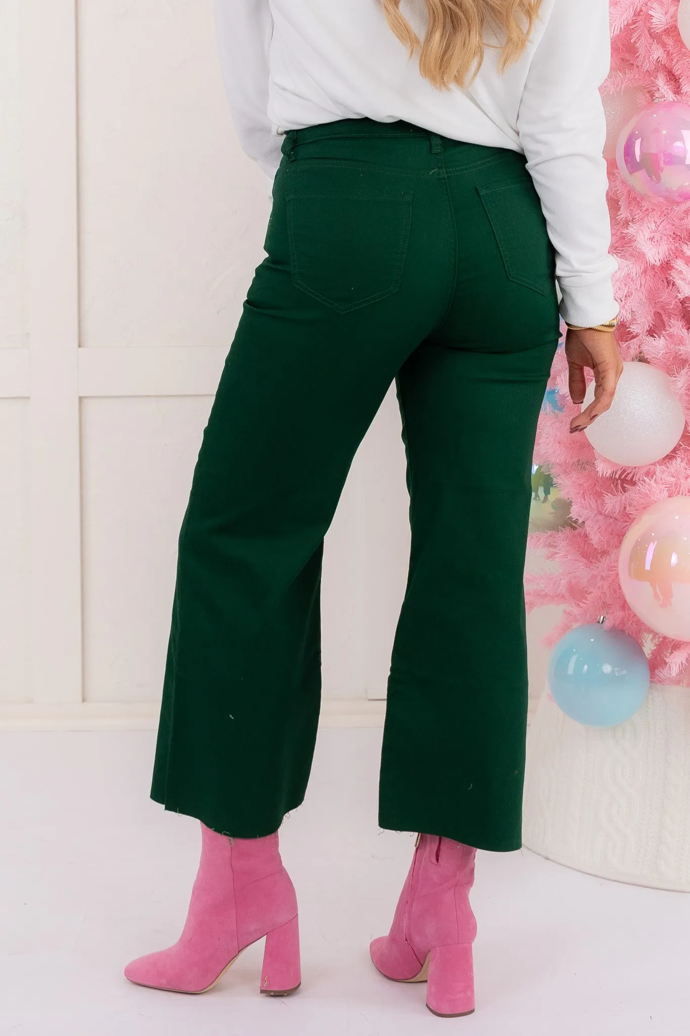 Emory High Rise Flare Cropped Pant - Dark Green