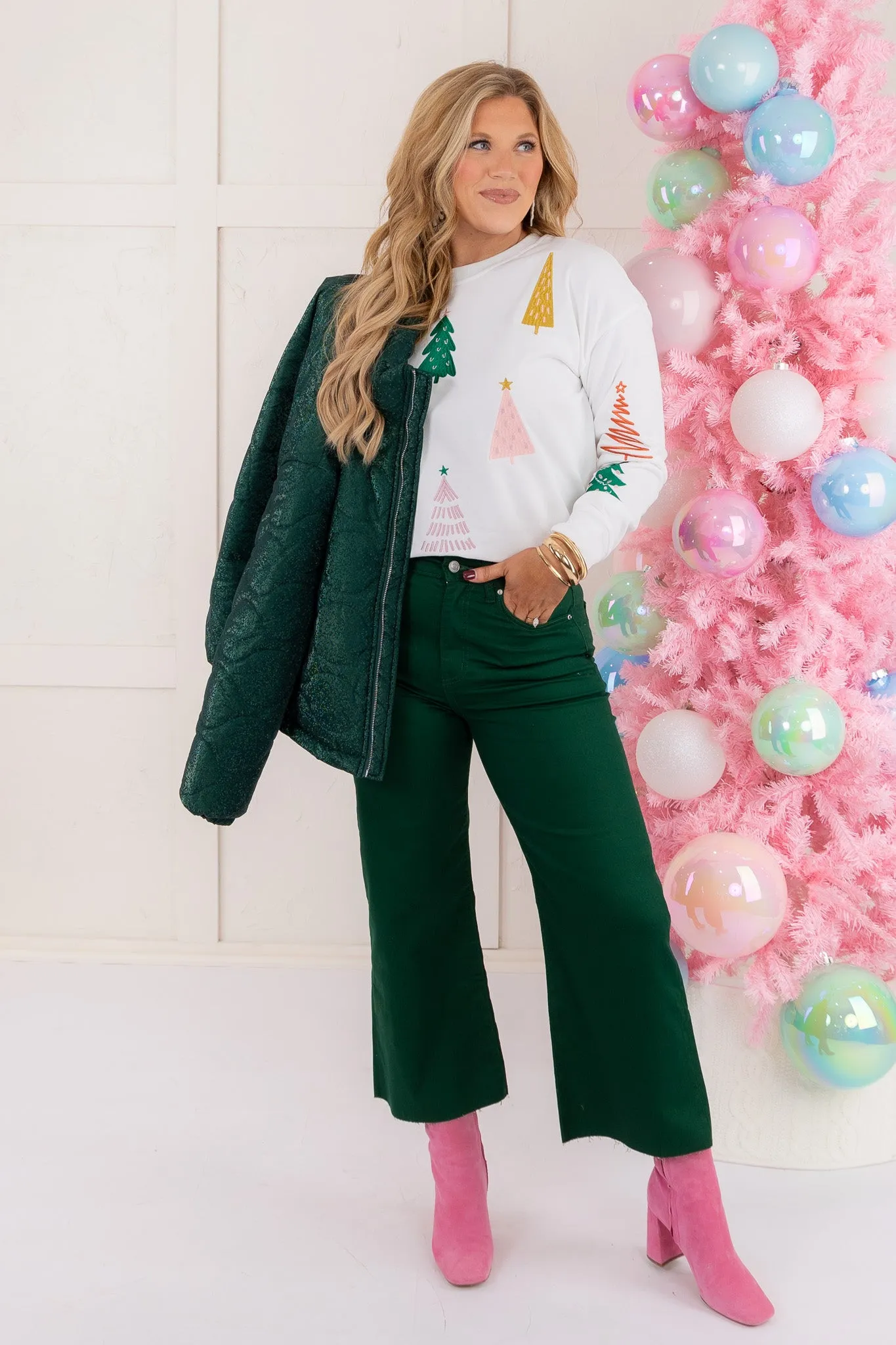 Emory High Rise Flare Cropped Pant - Dark Green