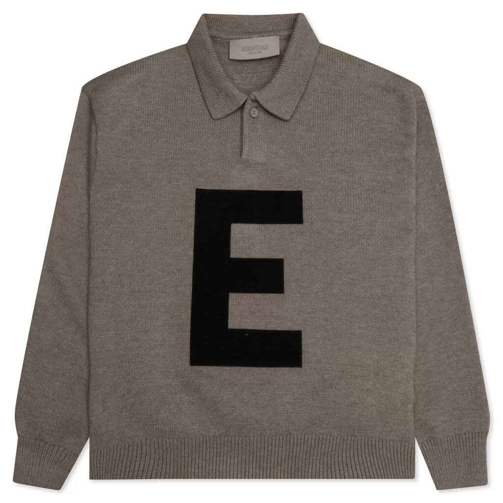 Essentials Kid's Big E Knit Polo - Dark Oatmeal