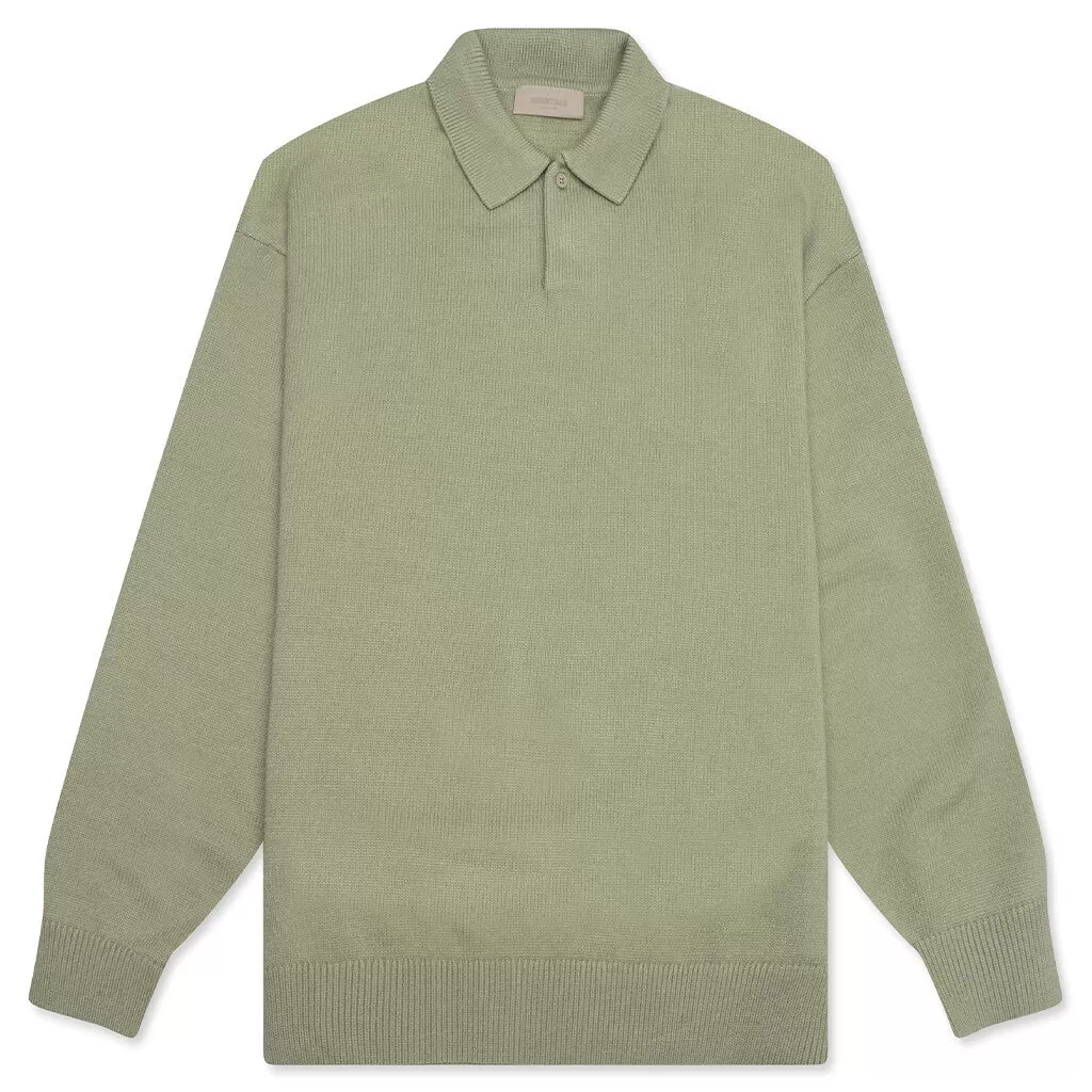 Essentials Knit L/S Polo - Seafoam