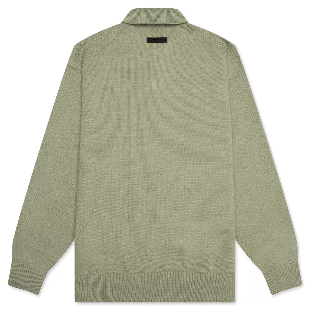 Essentials Knit L/S Polo - Seafoam