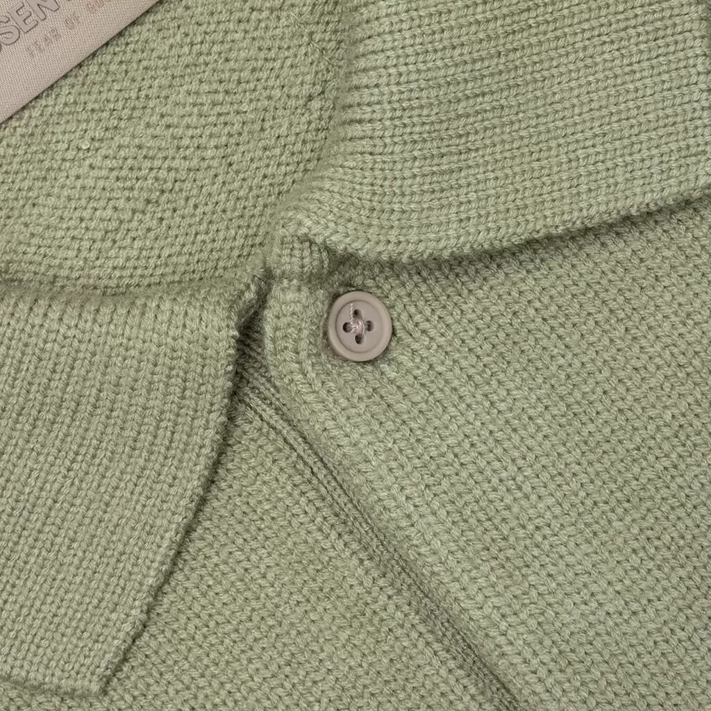 Essentials Knit L/S Polo - Seafoam