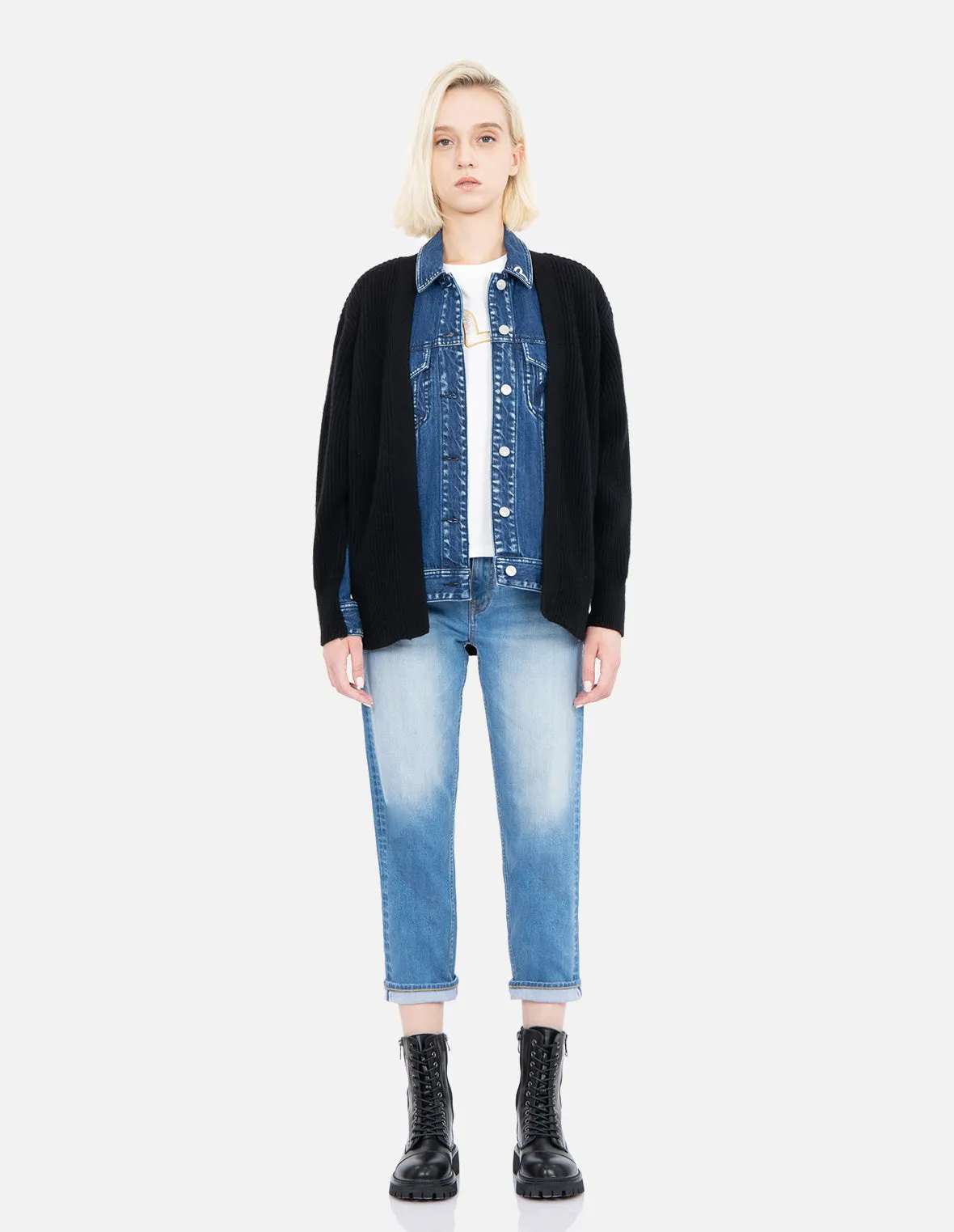 Fabric Blocking Denim Shirt Jacket