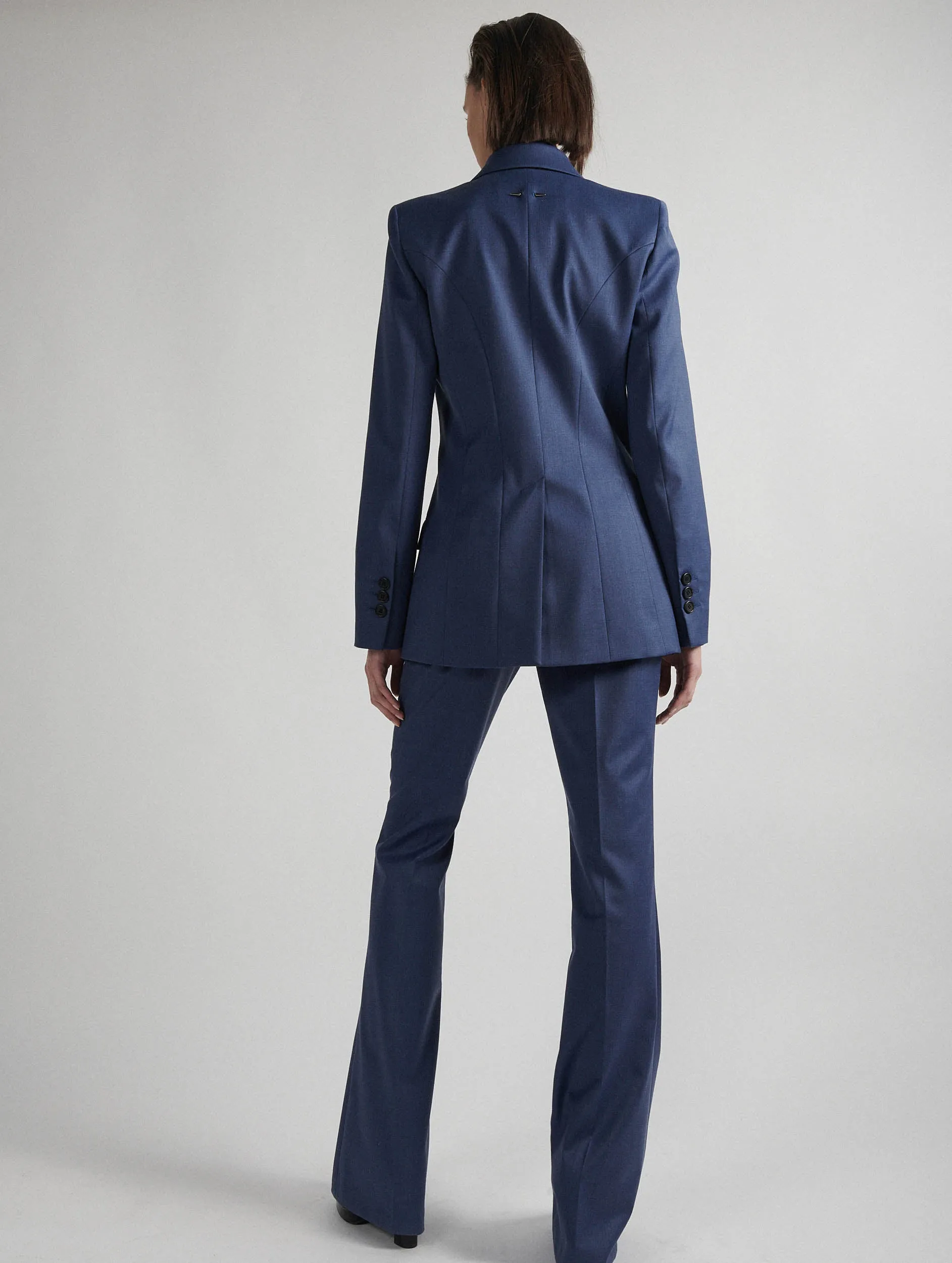 Fitted jacket in blue stretch wool gabardine